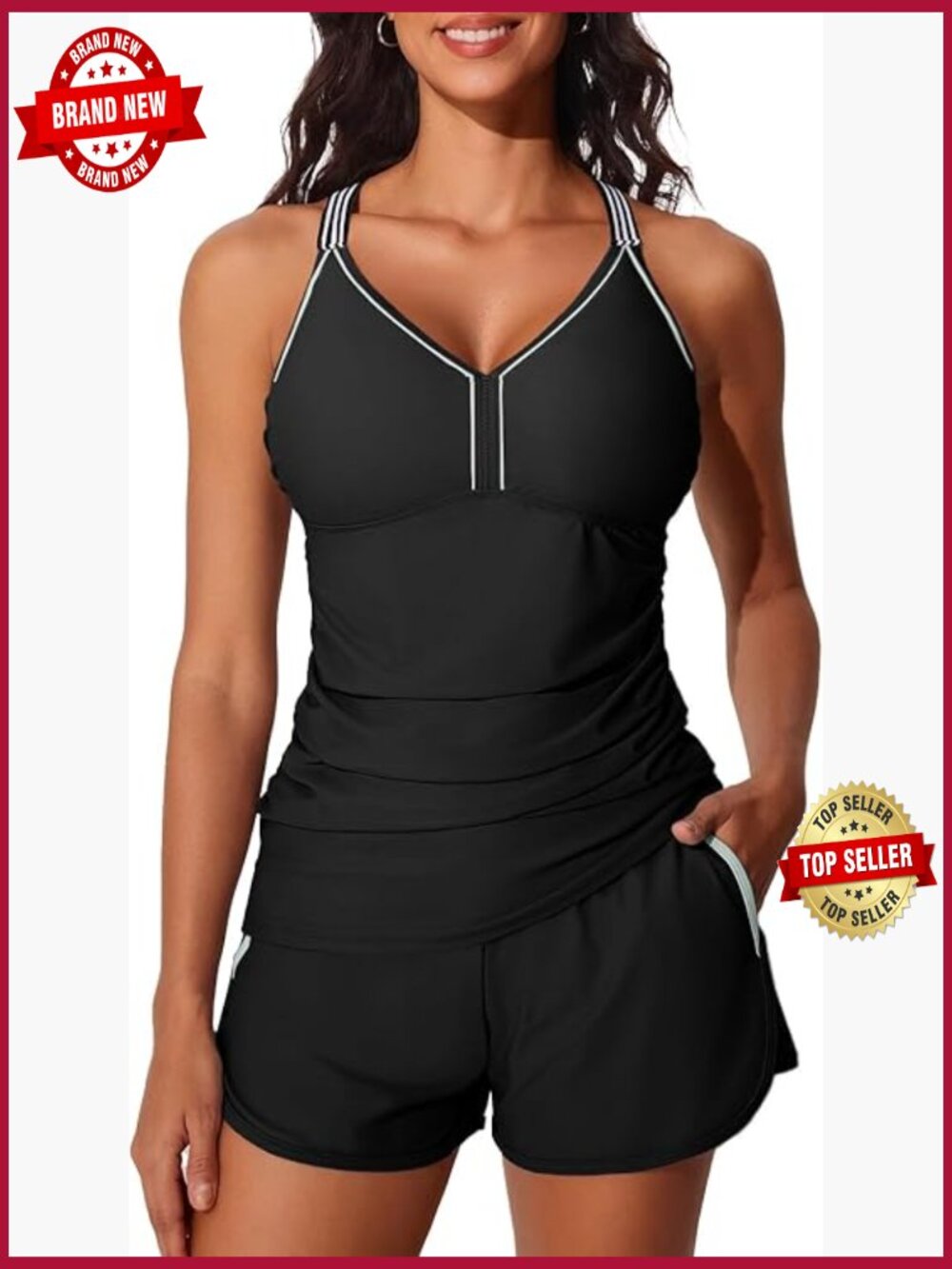 Modest Tankini with Pockets and Shorts Tummy Control Swimwear